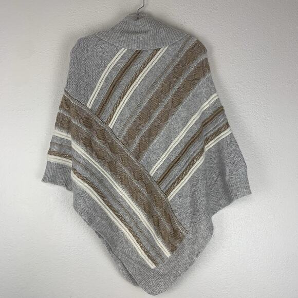WHBM‎ Sweater Womens Small Poncho Cowl Neck Striped Asymmetrical Soft Cozy Gray - Picture 3 of 5